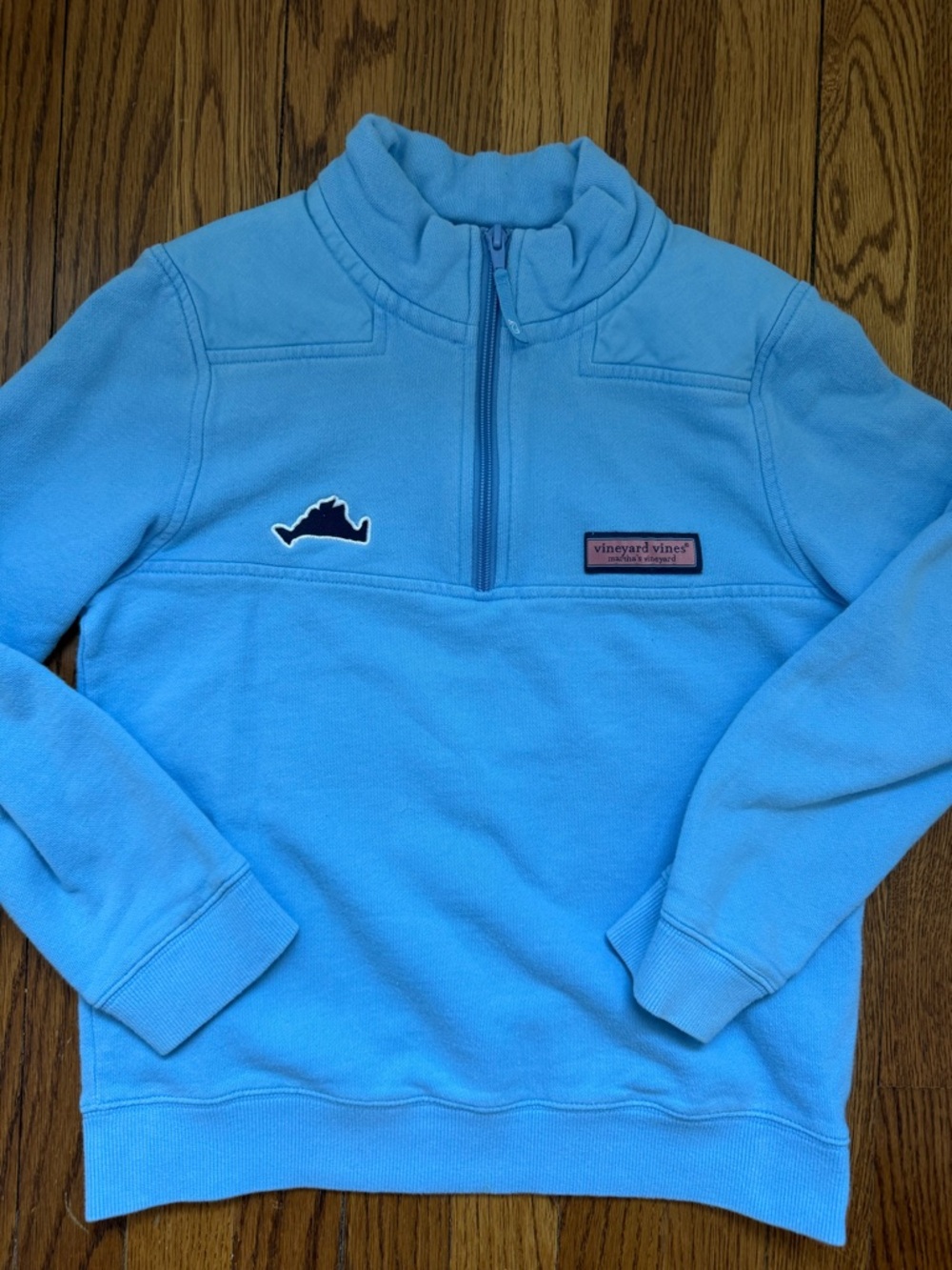 Vineyard Vines Cornflower Blue Quarter-Zip with Martha’s Vineyard Patch